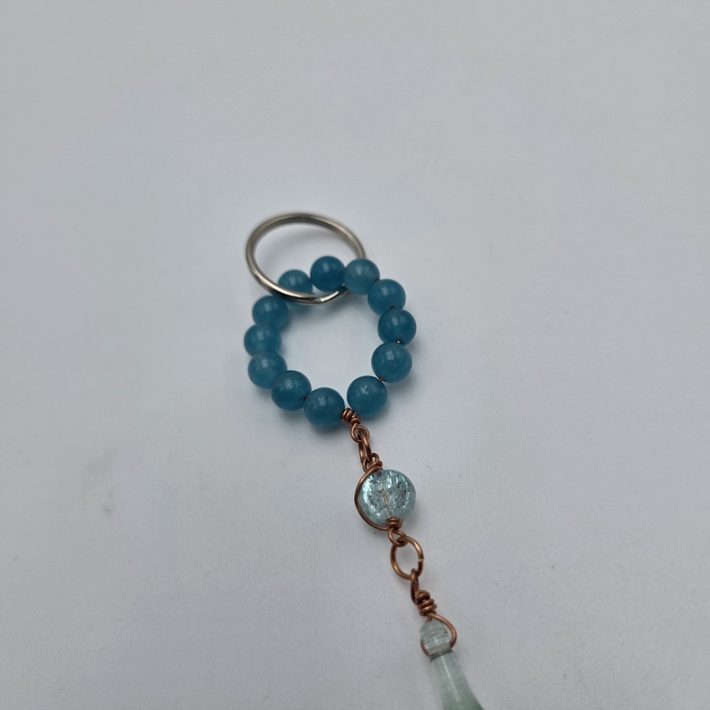 Handmade Teal Beaded Mini Bottle Keychain - Picture 4 of 4